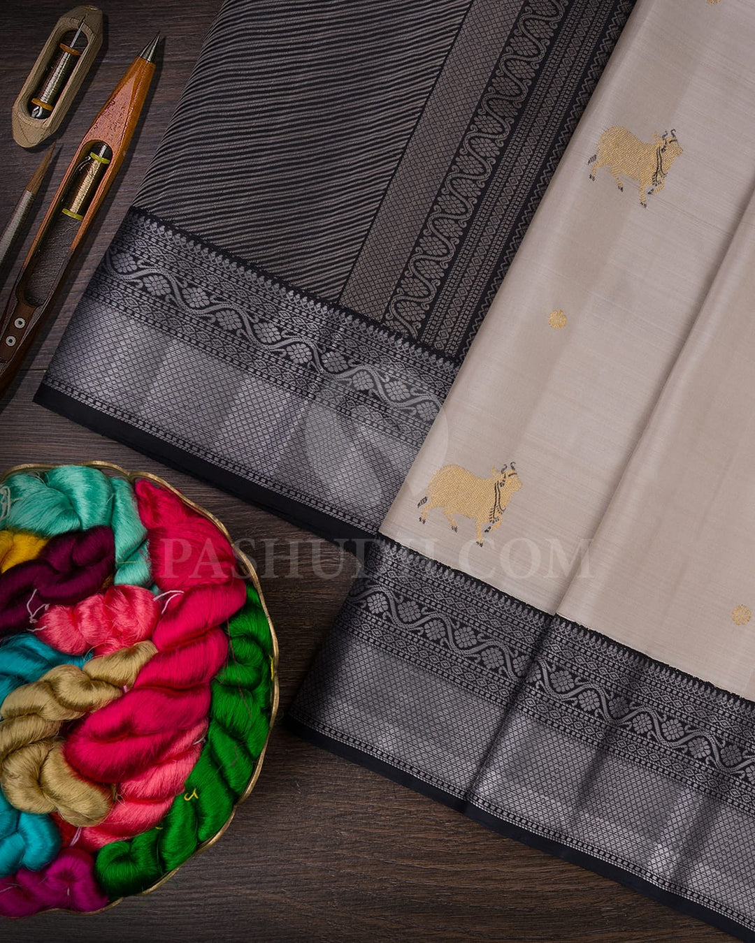 Grey And Black Kanjivaram Silk Saree-S1495(B)