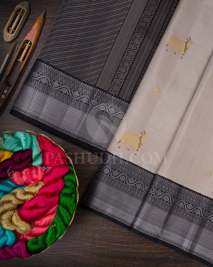Grey And Black Kanjivaram Silk Saree-S1495(B)