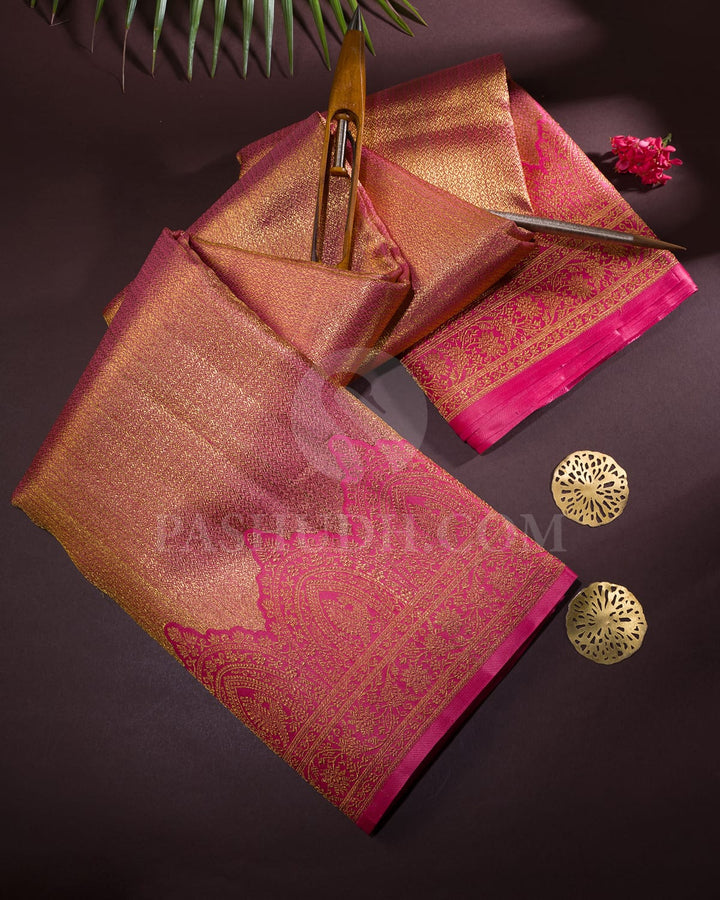 Watermelon Pink Kanjivaram Silk Saree-S1463(B)