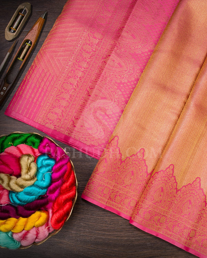 Watermelon Pink Kanjivaram Silk Saree-S1463(B)