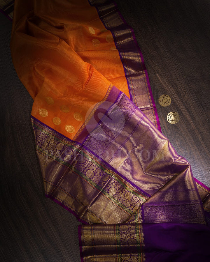 Orange With Royal Violet Kanjivaram Silk Saree-S1697(A)