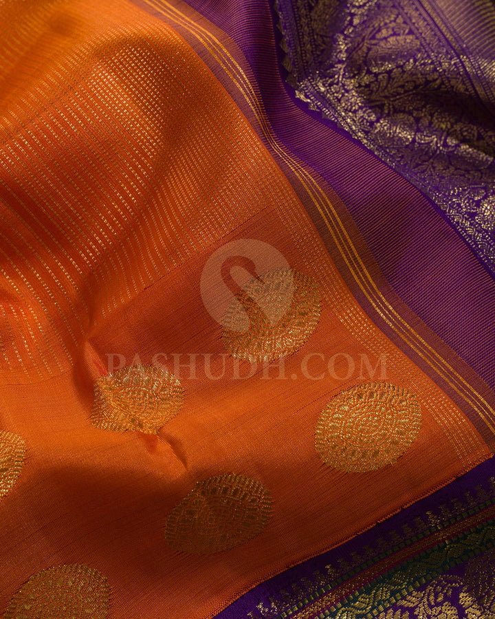 Orange With Royal Violet Kanjivaram Silk Saree-S1697(A)