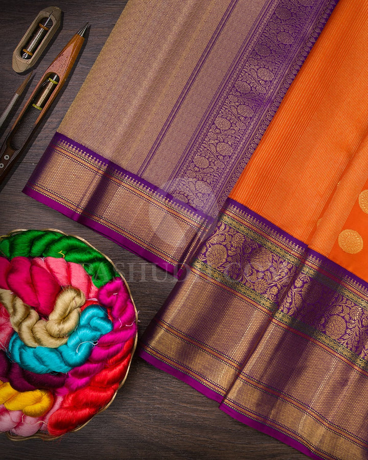 Orange With Royal Violet Kanjivaram Silk Saree-S1697(A)