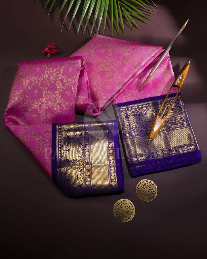 Rose Pink With Dark Blue Kanjivaram Silk Saree-SP395