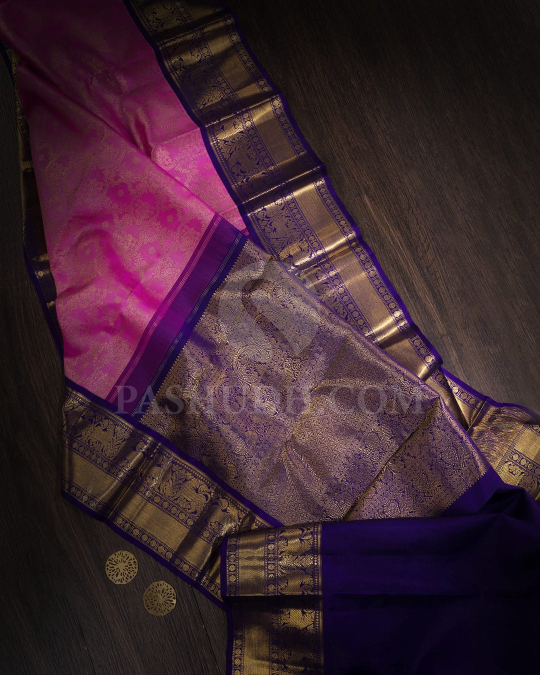 Rose Pink With Dark Blue Kanjivaram Silk Saree-SP395