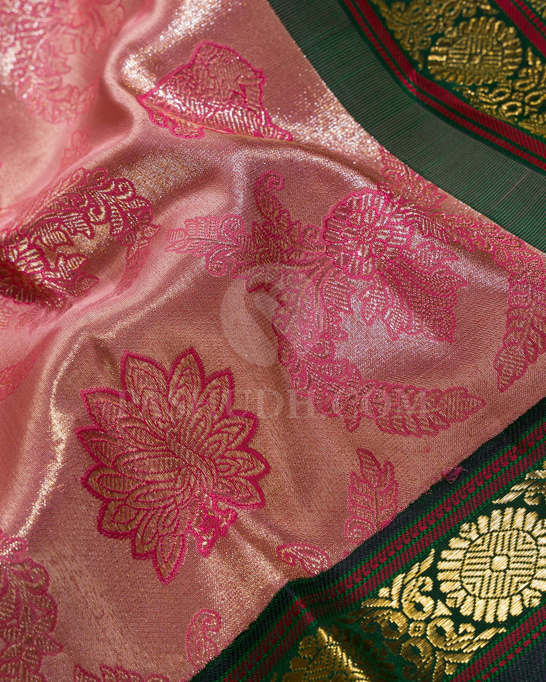 Watermelon Pink With Bottle Green Kanjivaram Silk Saree-S1681(B)