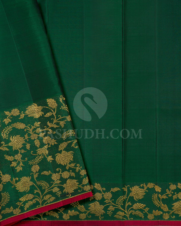 Turmeric Yellow With Bottle Green Kanjivaram Silk Saree-S1070(N)