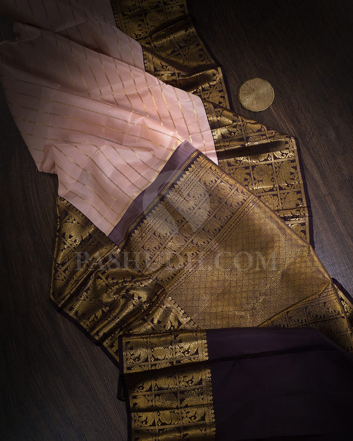 Powder Pink With Aubergine Kanjivaram Silk Saree-SP399