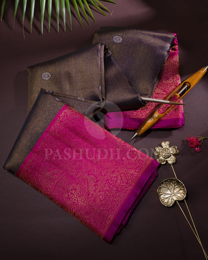 Navy Blue And Rani Pink Kanjivaram Silk Saree-S1705(A)