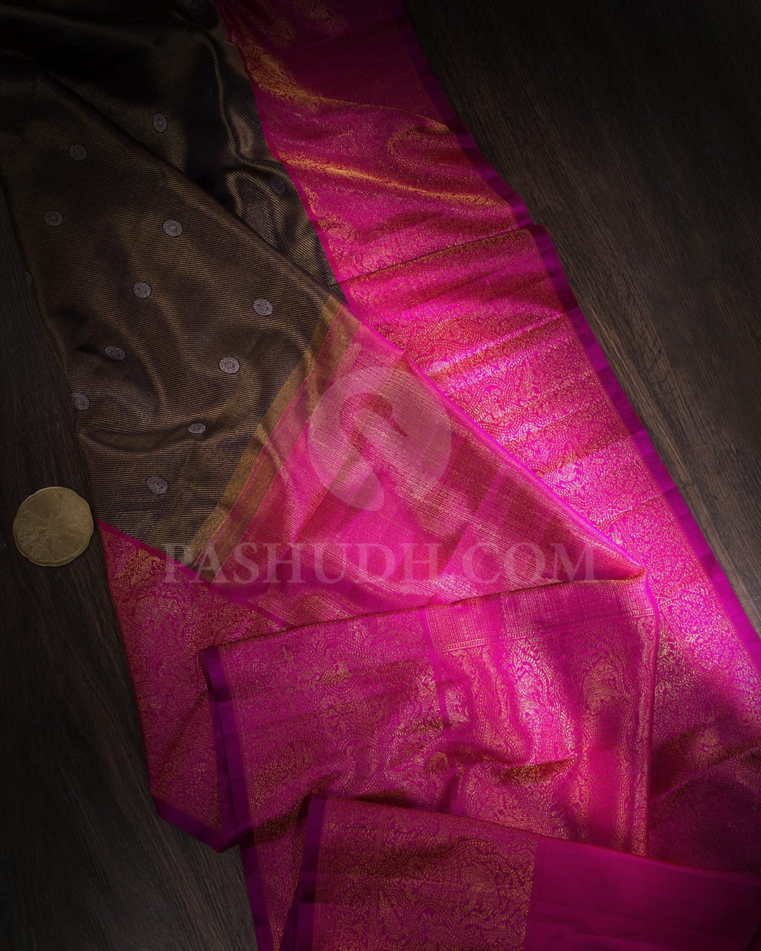 Navy Blue And Rani Pink Kanjivaram Silk Saree-S1705(A)