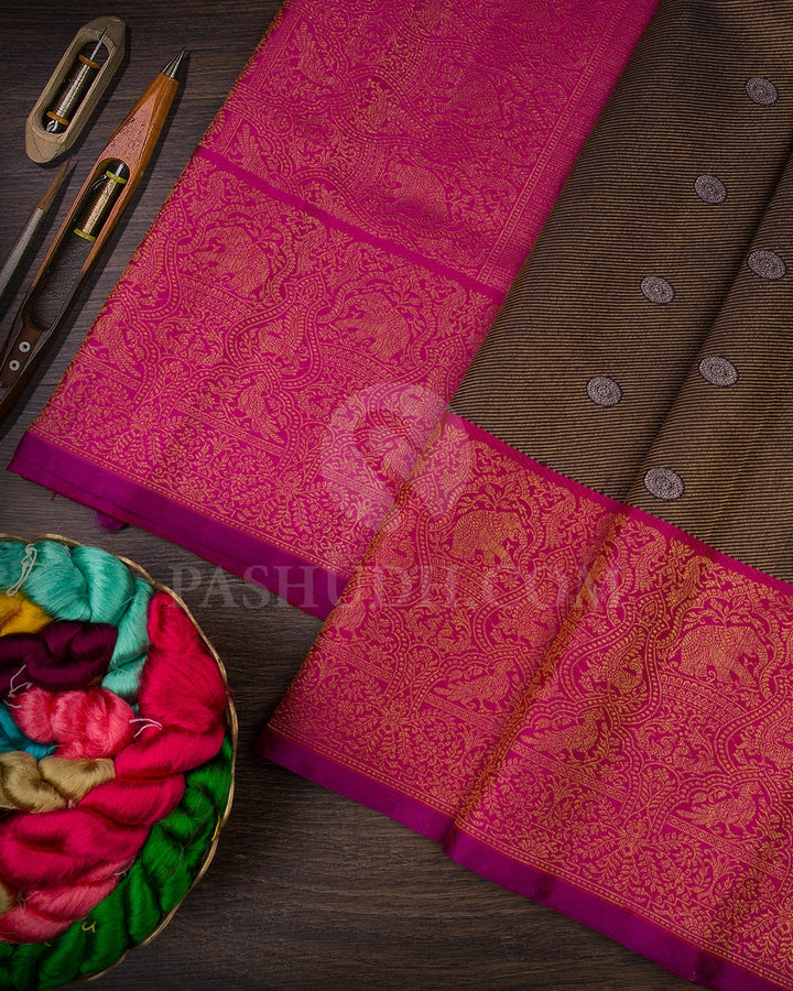 Navy Blue And Rani Pink Kanjivaram Silk Saree-S1705(A)