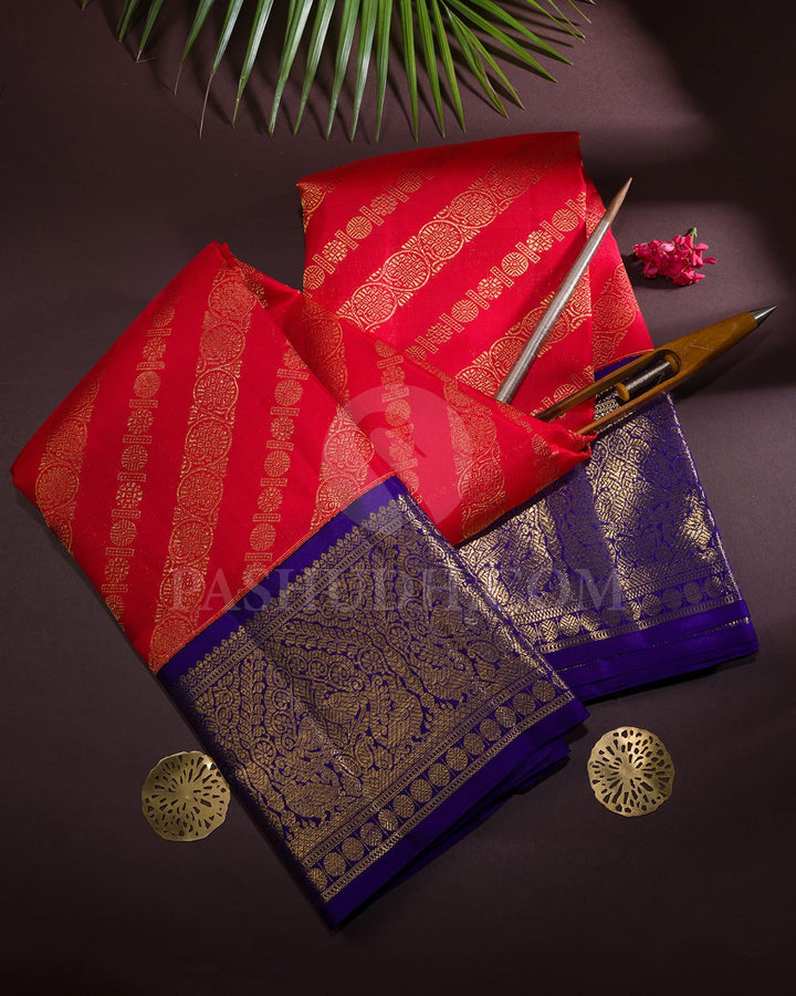 Red And Royal Blue Kanjivaram Silk Saree-SP397