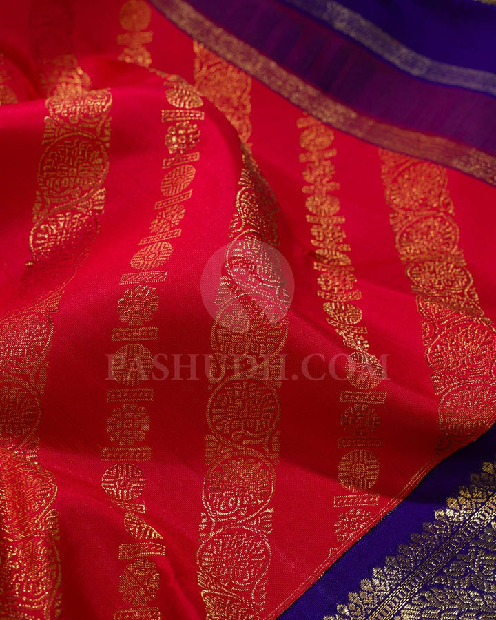 Red And Royal Blue Kanjivaram Silk Saree-SP397