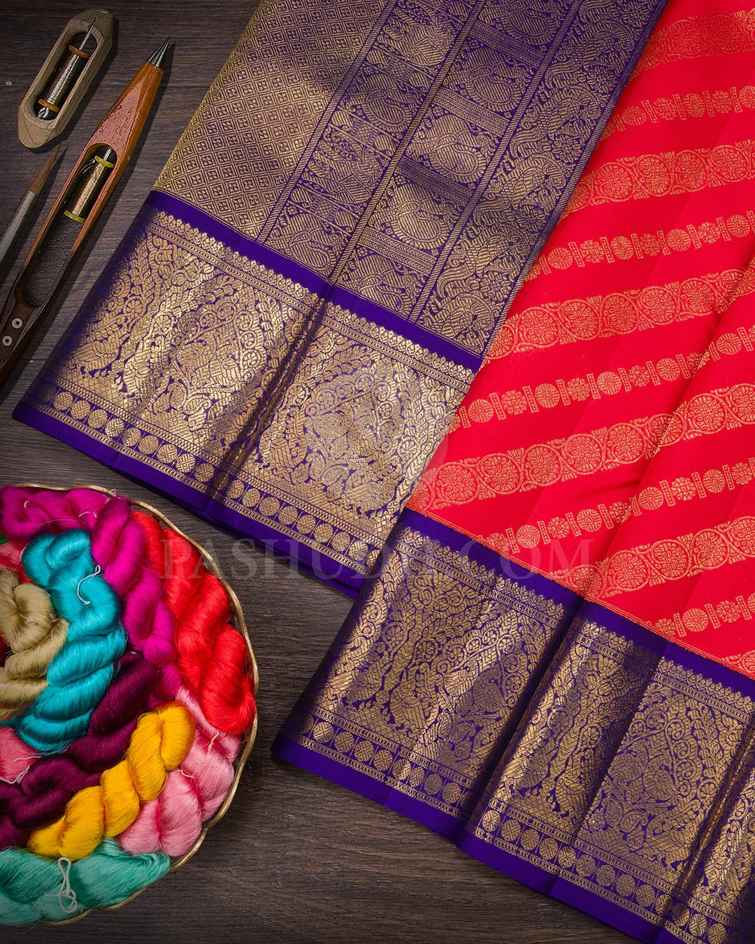 Red And Royal Blue Kanjivaram Silk Saree-SP397