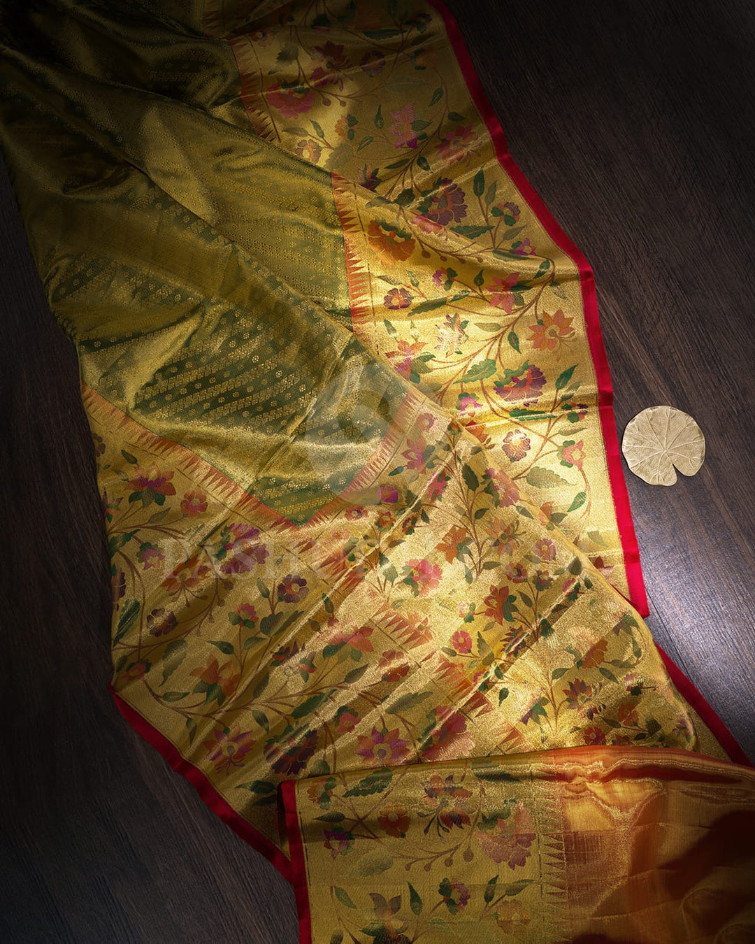 Light Green With Red Tissue Shimmer Kanjivaram Silk Saree-S1700(A)