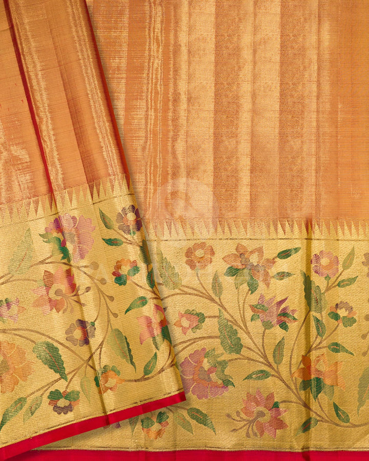 Light Green With Red Tissue Shimmer Kanjivaram Silk Saree-S1700(A)