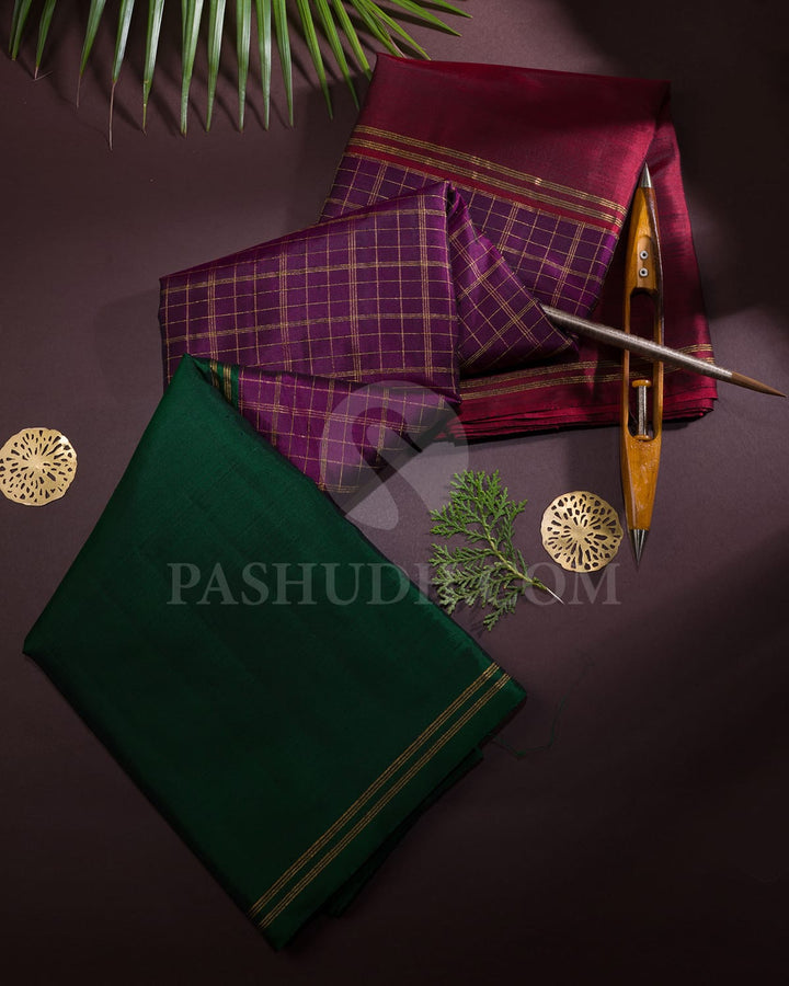 Purple, Dark Green And Maroon Kanjivaram Silk Saree-S1699(A)