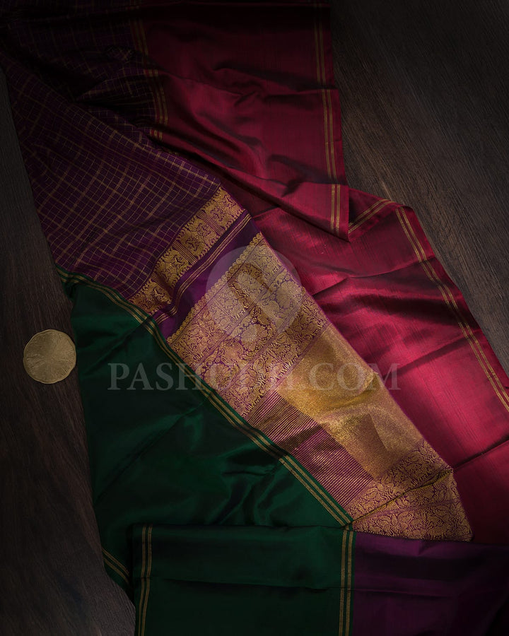 Purple, Dark Green And Maroon Kanjivaram Silk Saree-S1699(A)