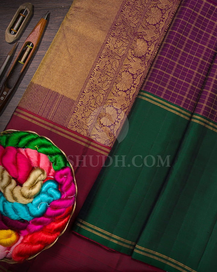 Purple, Dark Green And Maroon Kanjivaram Silk Saree-S1699(A)