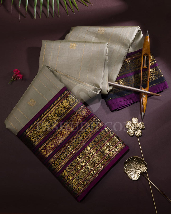 Grey With Violet Kanjivaram Silk Saree-S1712(A)