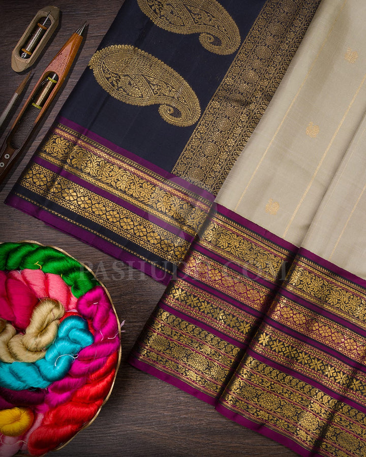 Grey With Violet Kanjivaram Silk Saree-S1712(A)