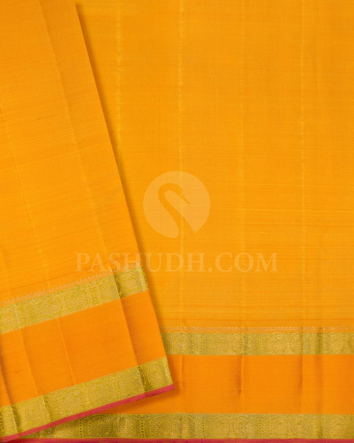 Navy Blue And Mango Yellow Kanjivaram Silk Saree-S1484(G)