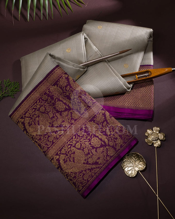 Grey With Purple Kanjivaram Silk Saree-S1653(B)
