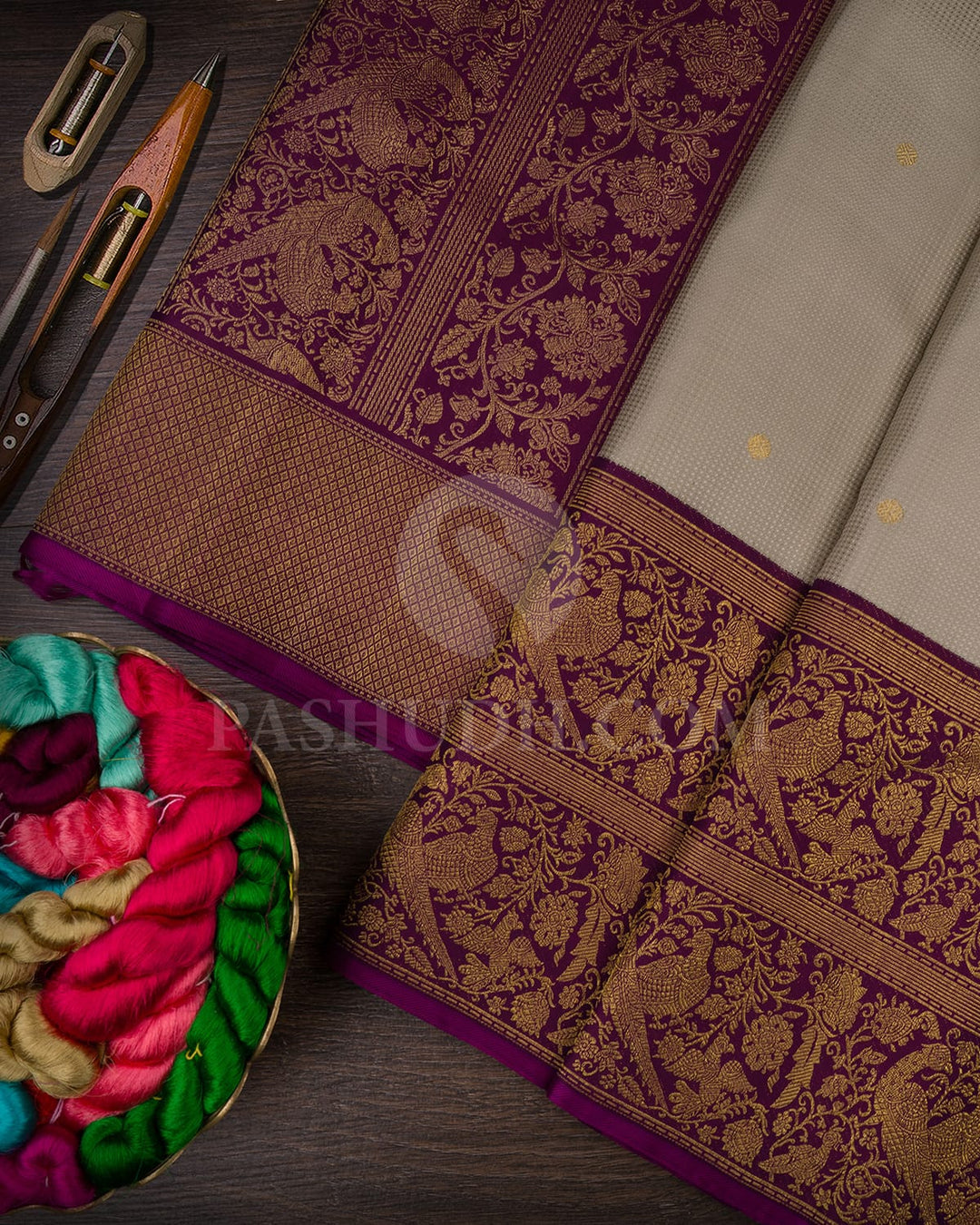 Grey With Purple Kanjivaram Silk Saree-S1653(B)