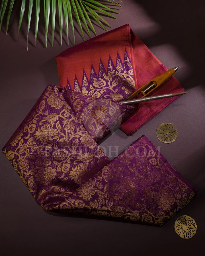 Brown With Purple Kanjivaram Silk Saree-S1063(E)