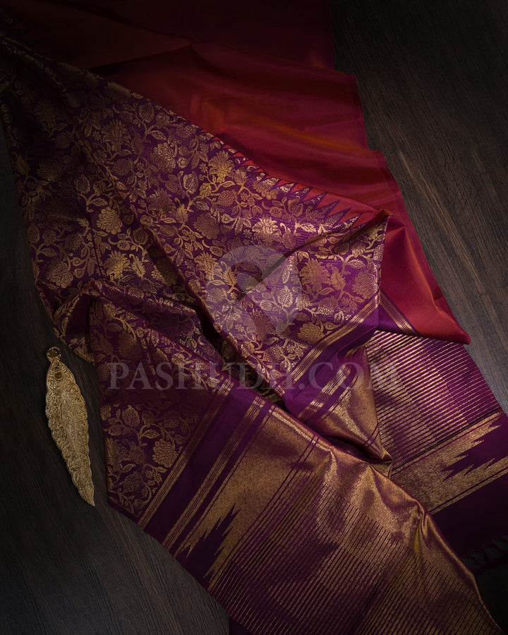 Brown With Purple Kanjivaram Silk Saree-S1063(E)
