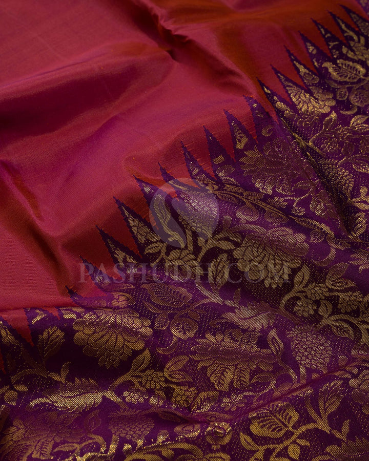 Brown With Purple Kanjivaram Silk Saree-S1063(E)