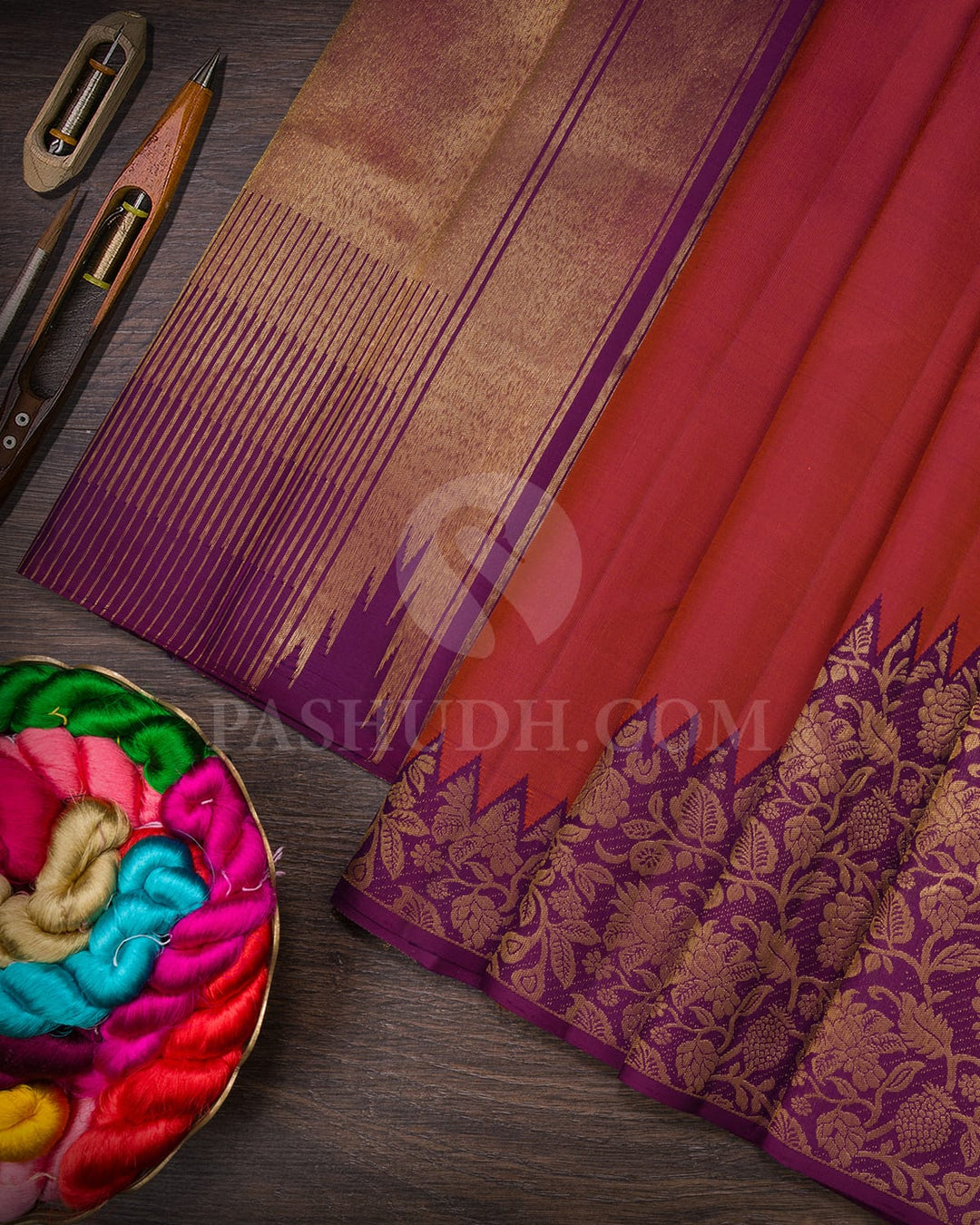 Brown With Purple Kanjivaram Silk Saree-S1063(E)