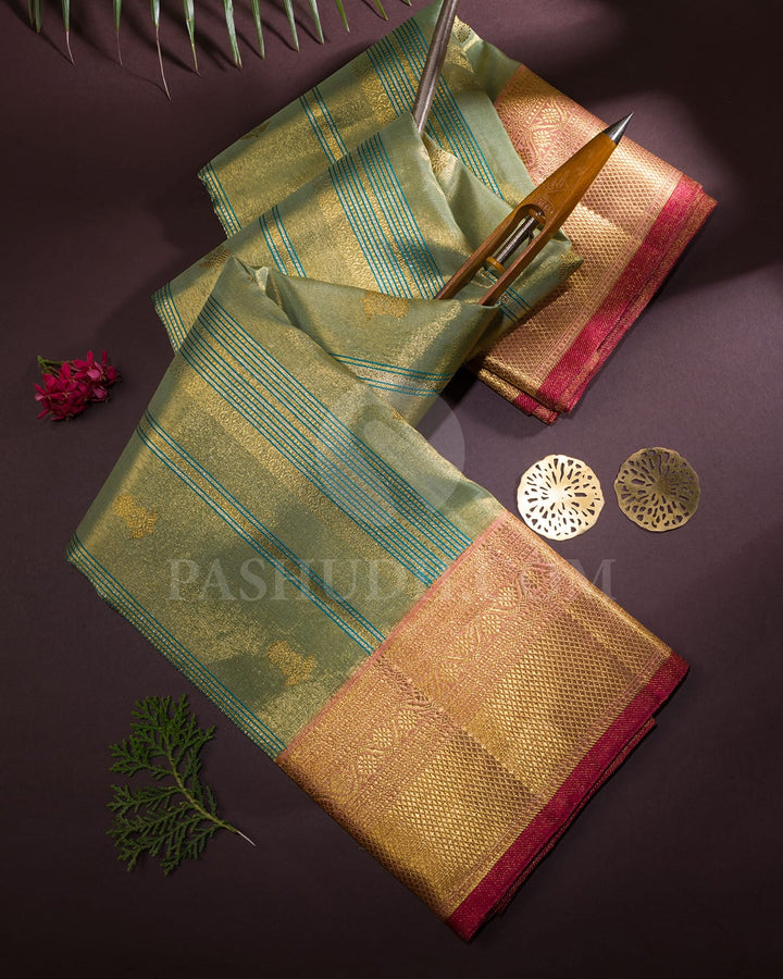 Sea Green With Peach Kanjivaram Silk Saree-S1364(E)