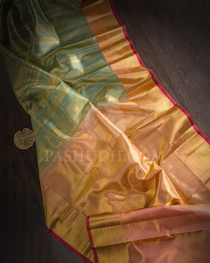 Sea Green With Peach Kanjivaram Silk Saree-S1364(E)