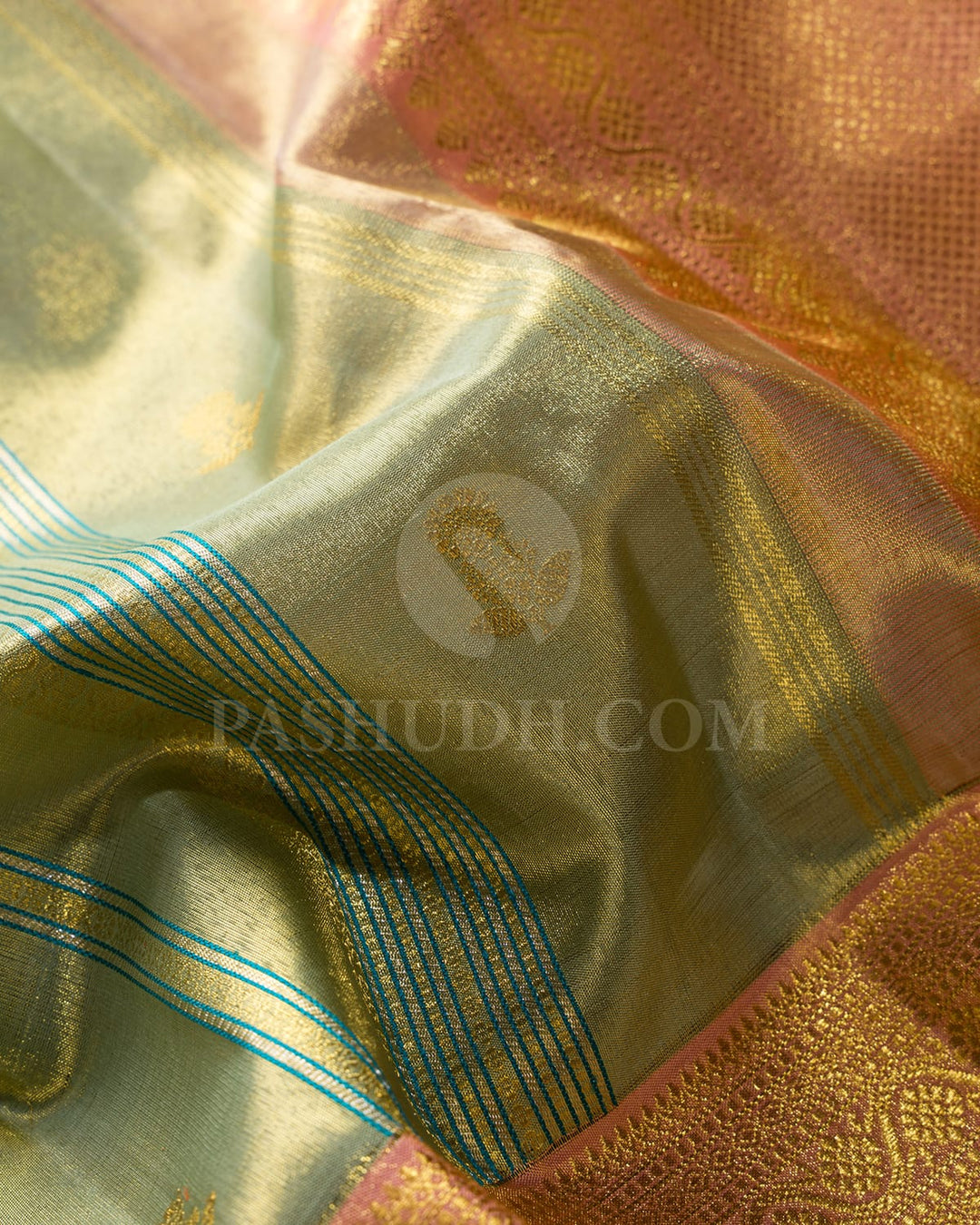 Sea Green With Peach Kanjivaram Silk Saree-S1364(E)