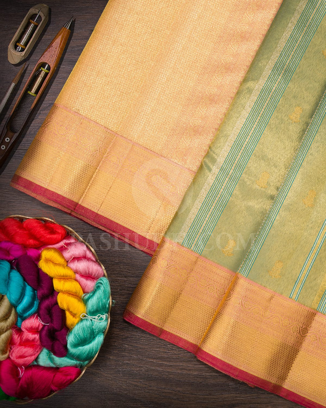 Sea Green With Peach Kanjivaram Silk Saree-S1364(E)