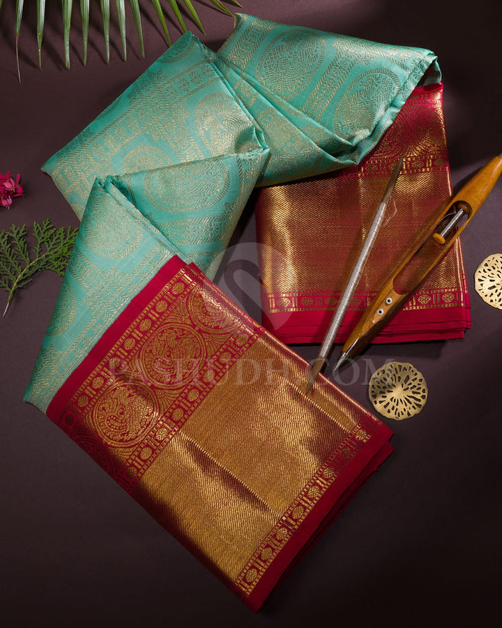 Sky Blue With Red Kanjivaram Silk Saree-SP394
