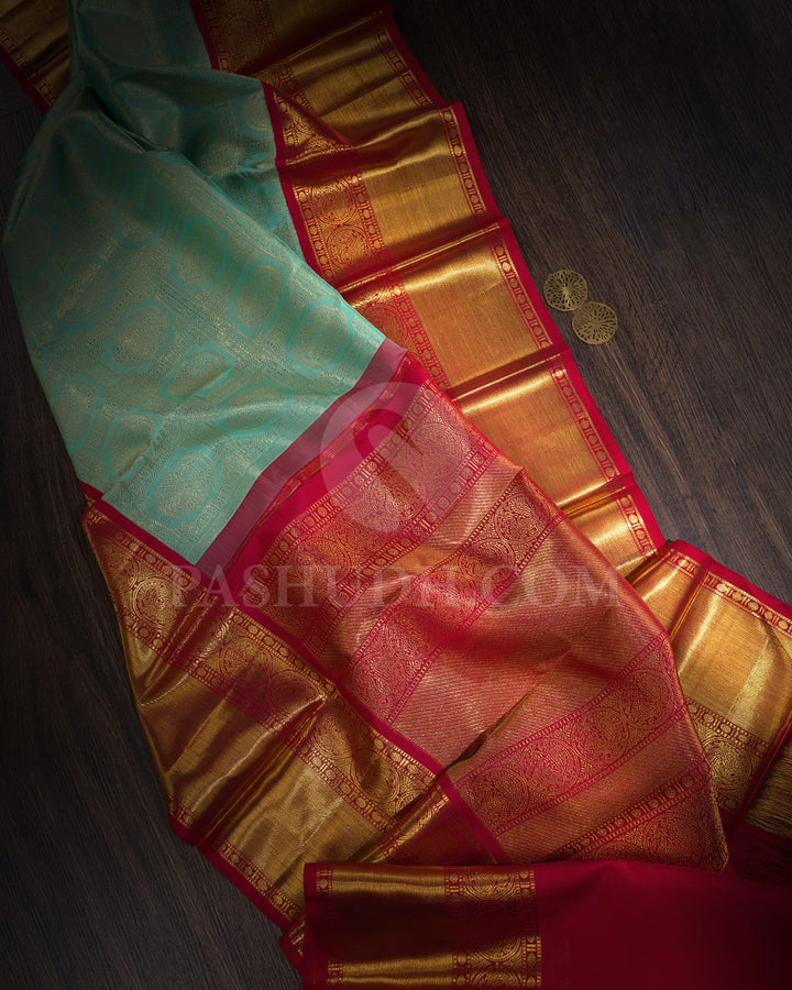Sky Blue With Red Kanjivaram Silk Saree-SP394