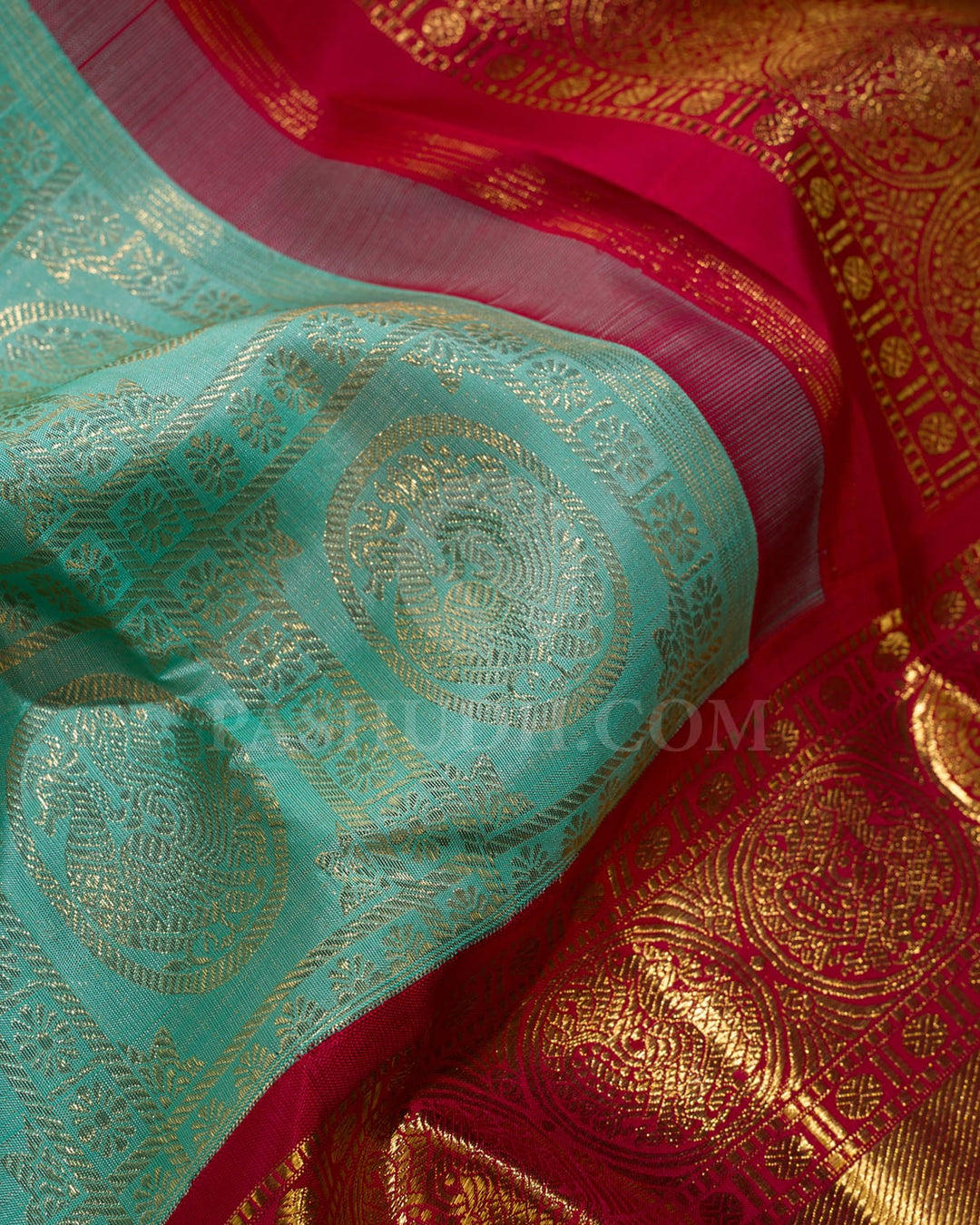 Sky Blue With Red Kanjivaram Silk Saree-SP394
