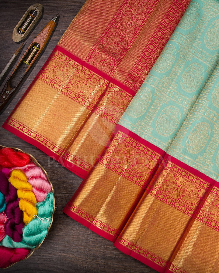 Sky Blue With Red Kanjivaram Silk Saree-SP394