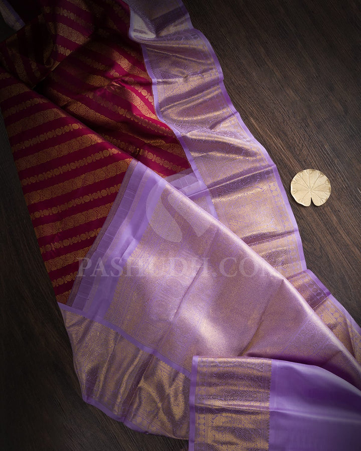 Maroon With Lavender Kanjivaram Silk Saree-SP396