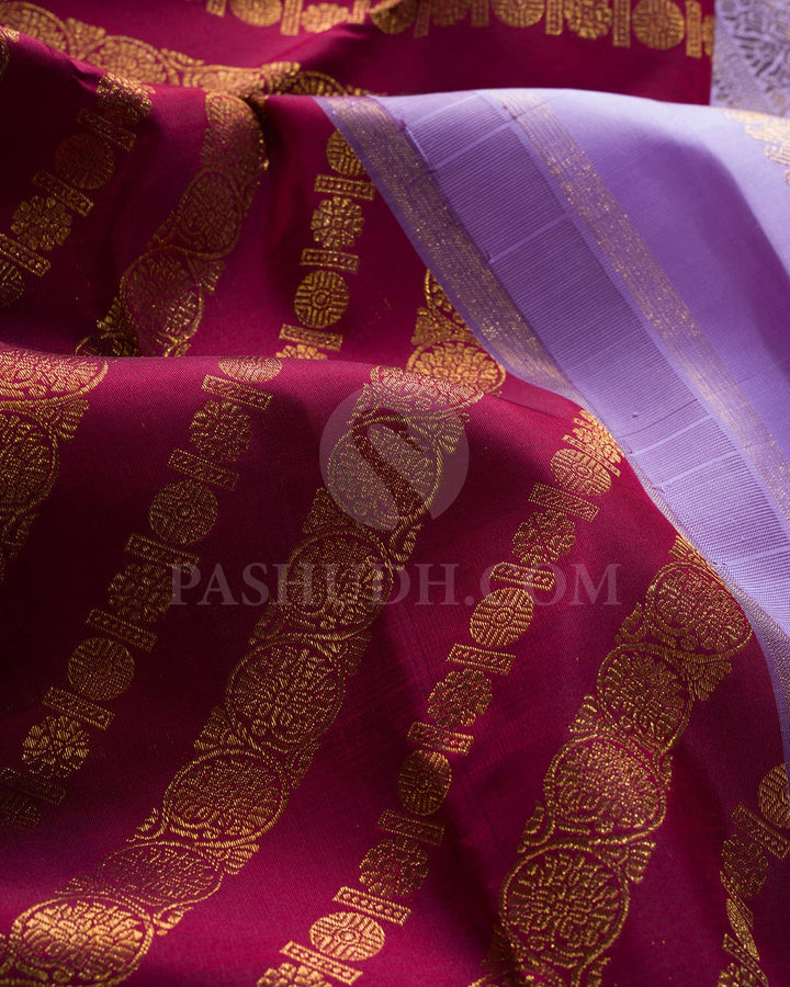 Maroon With Lavender Kanjivaram Silk Saree-SP396