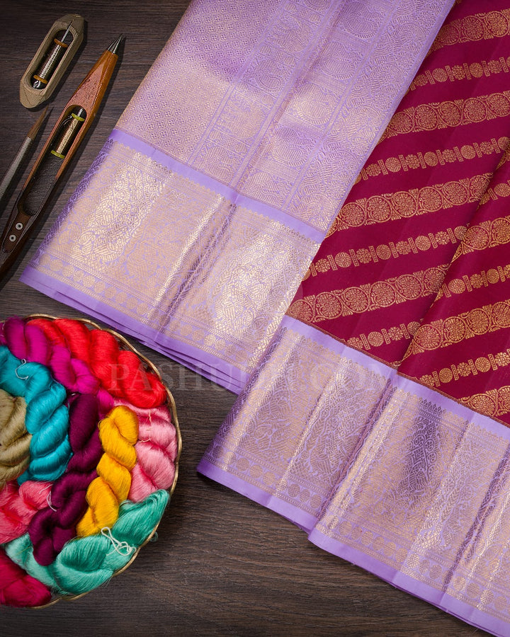 Maroon With Lavender Kanjivaram Silk Saree-SP396