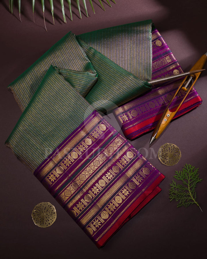 Dark Green With Royal Purple Kanjivaram Silk Saree-S1062(N)