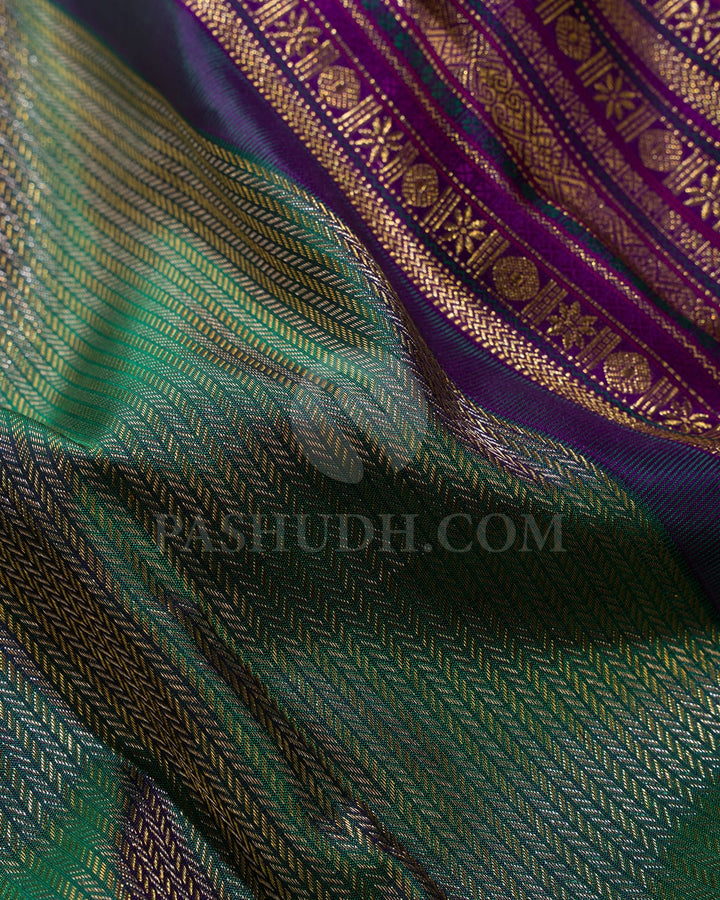 Dark Green With Royal Purple Kanjivaram Silk Saree-S1062(N)