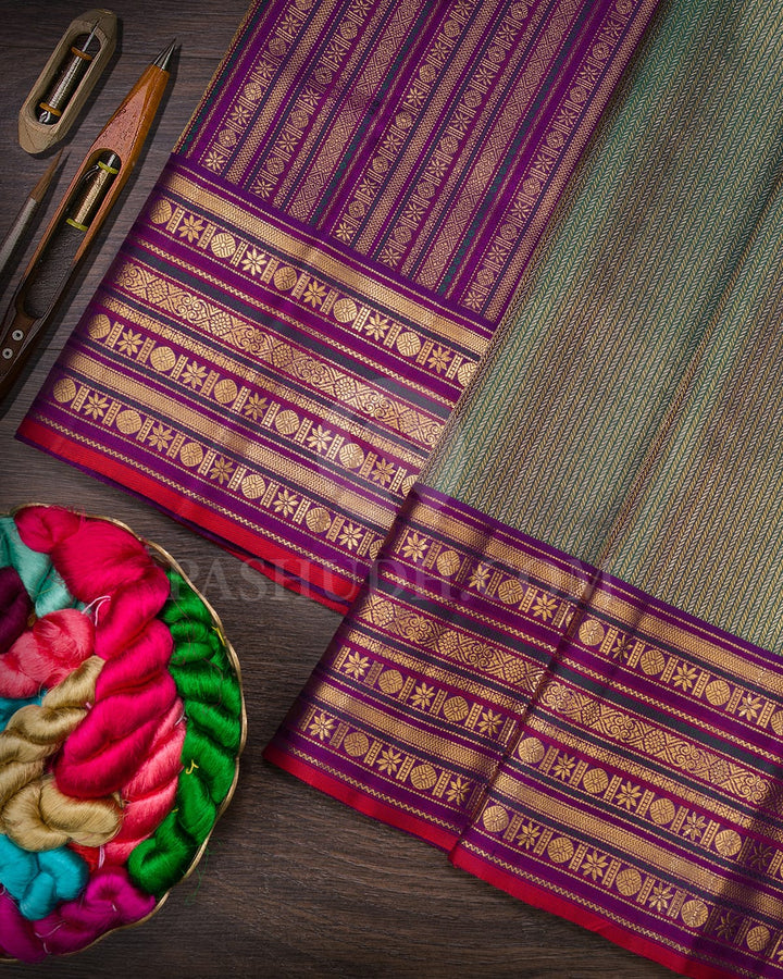 Dark Green With Royal Purple Kanjivaram Silk Saree-S1062(N)
