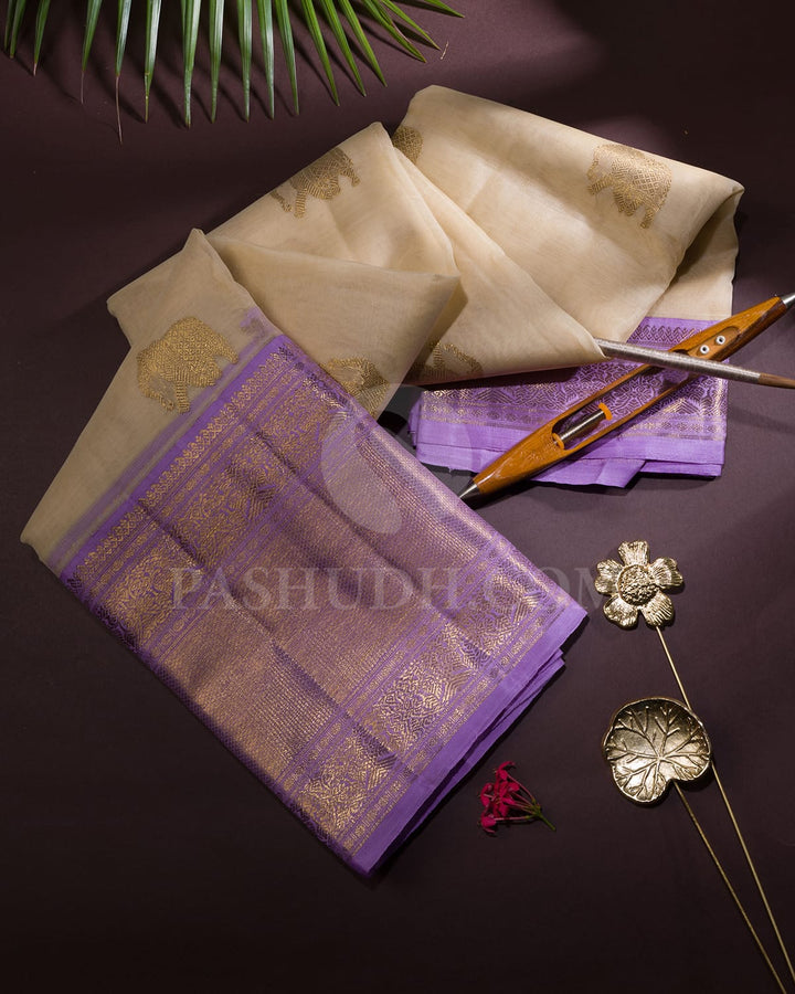 Half White And Lavender Kanjivaram Silk Saree-SP401