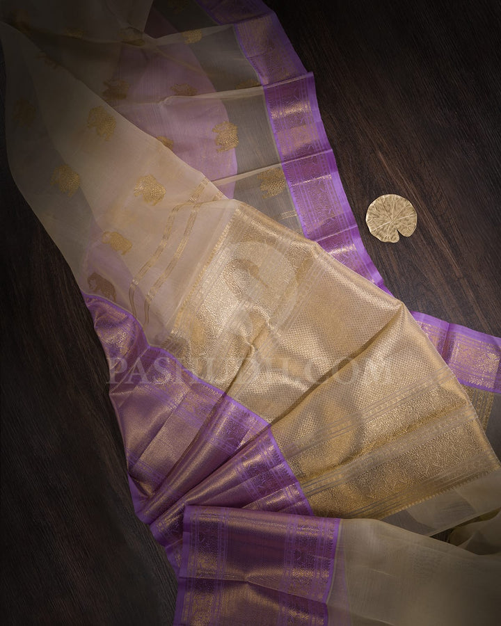 Half White And Lavender Kanjivaram Silk Saree-SP401