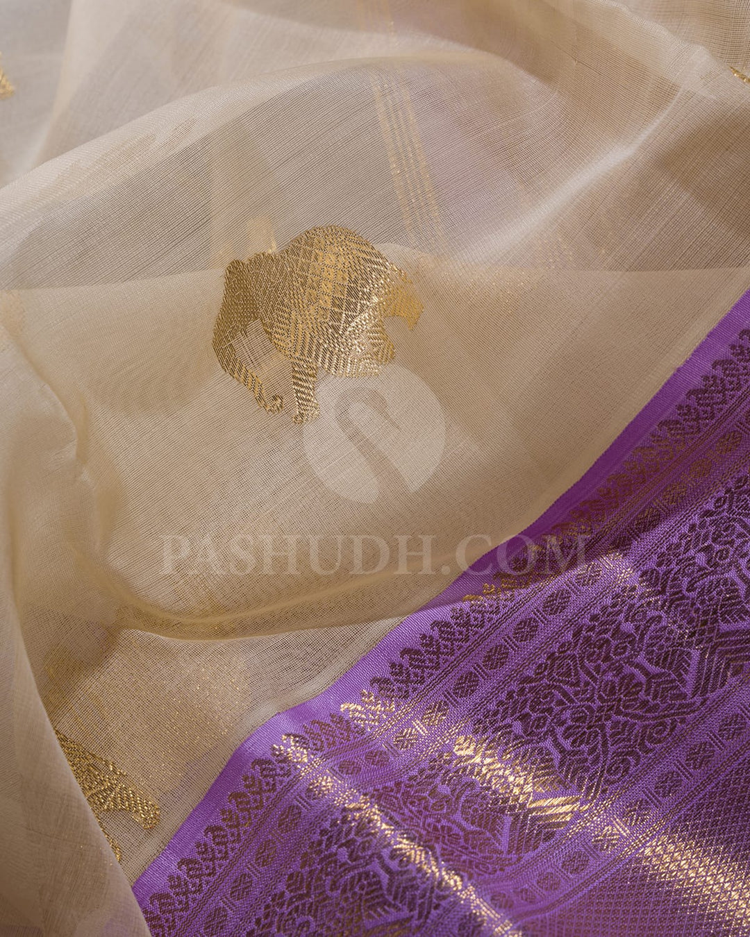 Half White And Lavender Kanjivaram Silk Saree-SP401