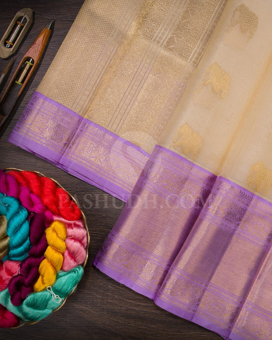 Half White And Lavender Kanjivaram Silk Saree-SP401